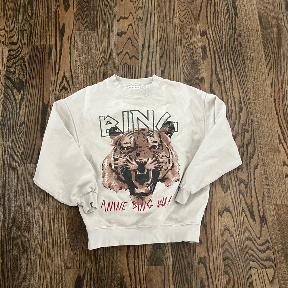 Anine Bing White Tiger Graphic Sweatshirt XS